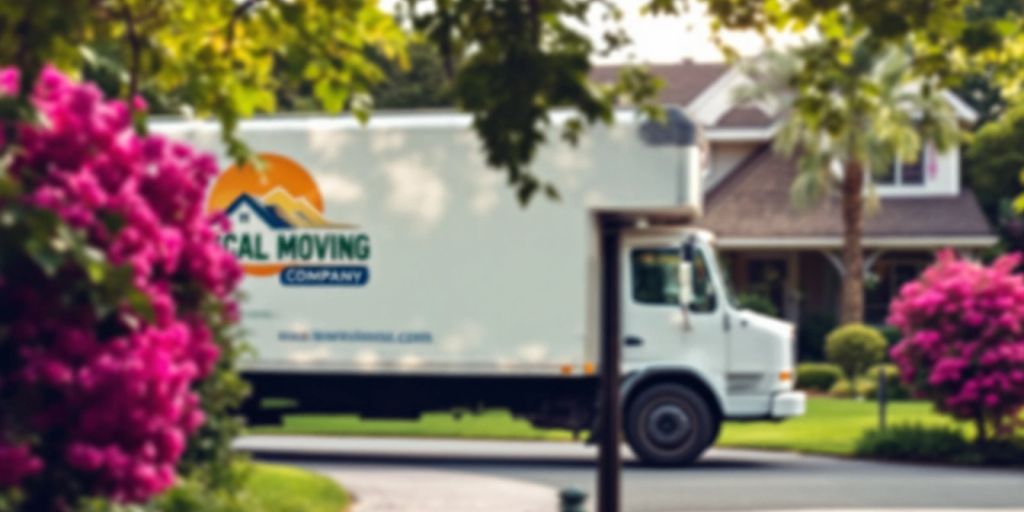 Moving truck in front of a suburban home.