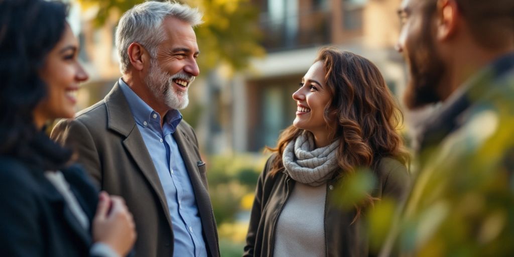 Smiling property manager with happy tenants in an apartment.