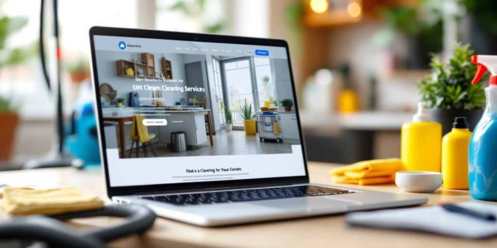 Modern laptop displaying a cleaning service website design.