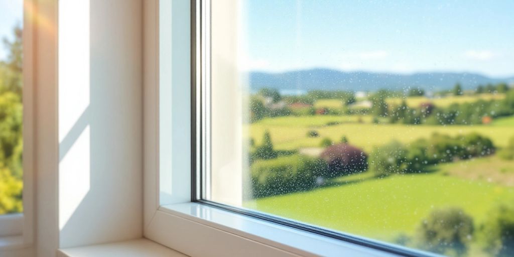 Clean window with a bright, scenic view outside.