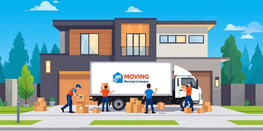 Moving truck at a house during a busy move.