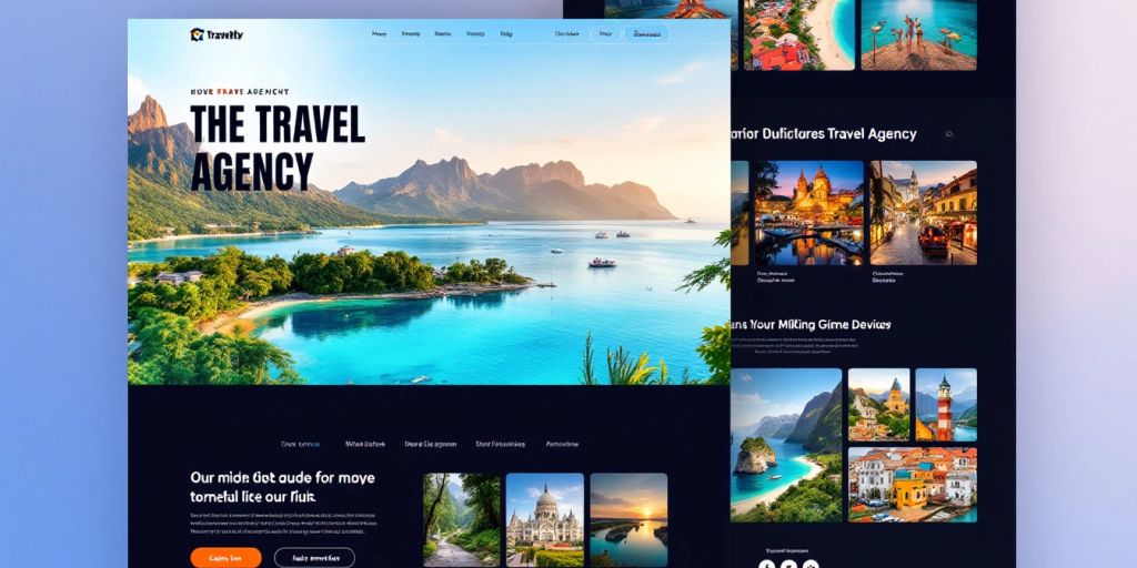 Travel agency website layout with vibrant design elements.