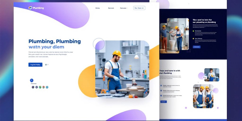 Modern plumbing website design with vibrant colors and layout.