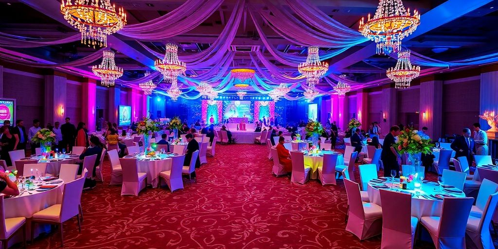 Elegant event setup with guests enjoying the atmosphere.