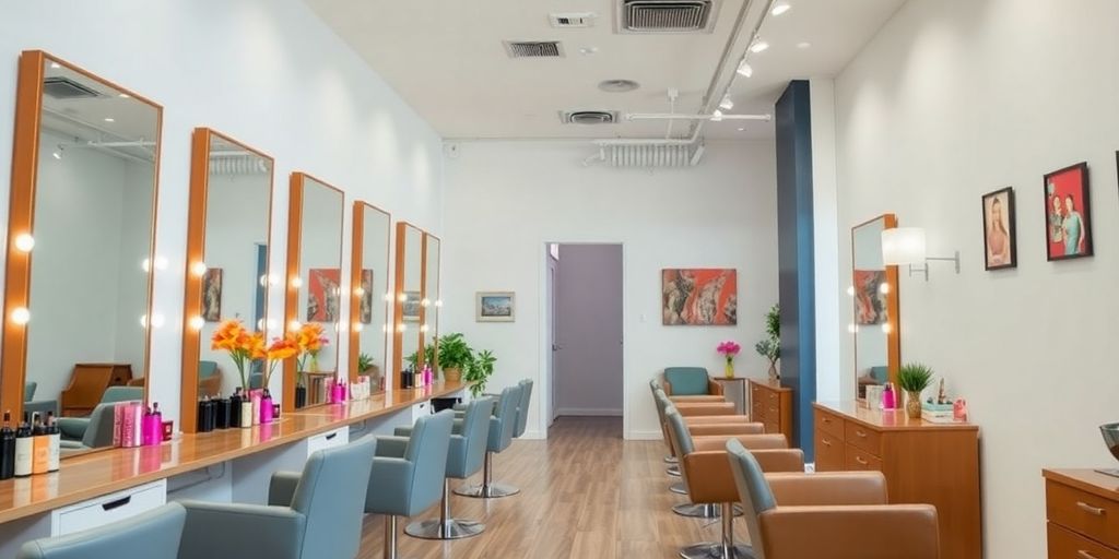 Stylish hair salon interior with modern design elements.