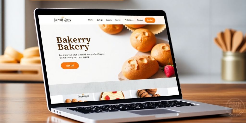 Delicious pastries on a bakery website displayed on a laptop.