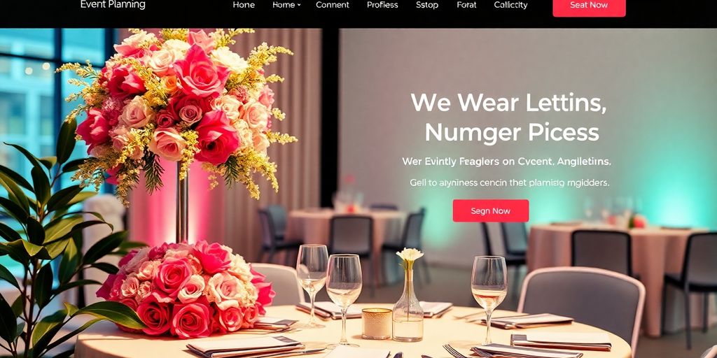 Colorful web design layout for event planners.