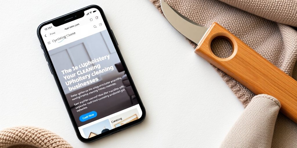 Smartphone displaying a mobile-friendly upholstery cleaning website.